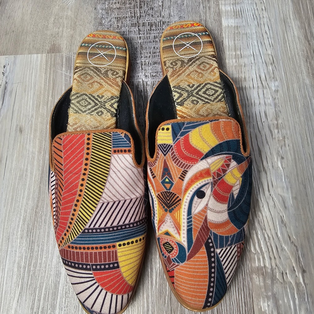 Inkkas Cyprus Slide Mules Womens Size 9Multicolor Boho Vegan Art Shoes